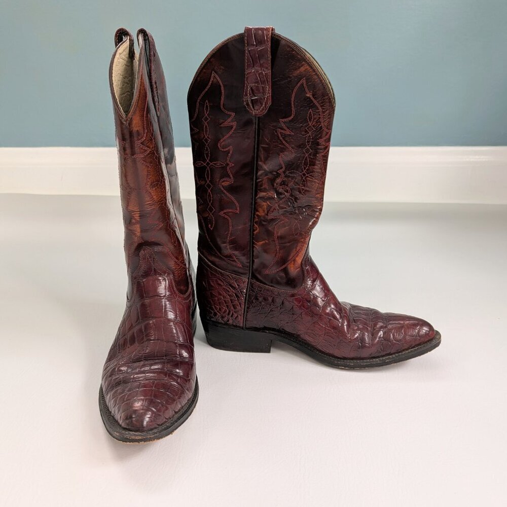 Vintage Botas Sandoval Men's Cowboy Boots Embossed Leather Size 27/9 Burgundy - Picture 2 of 10